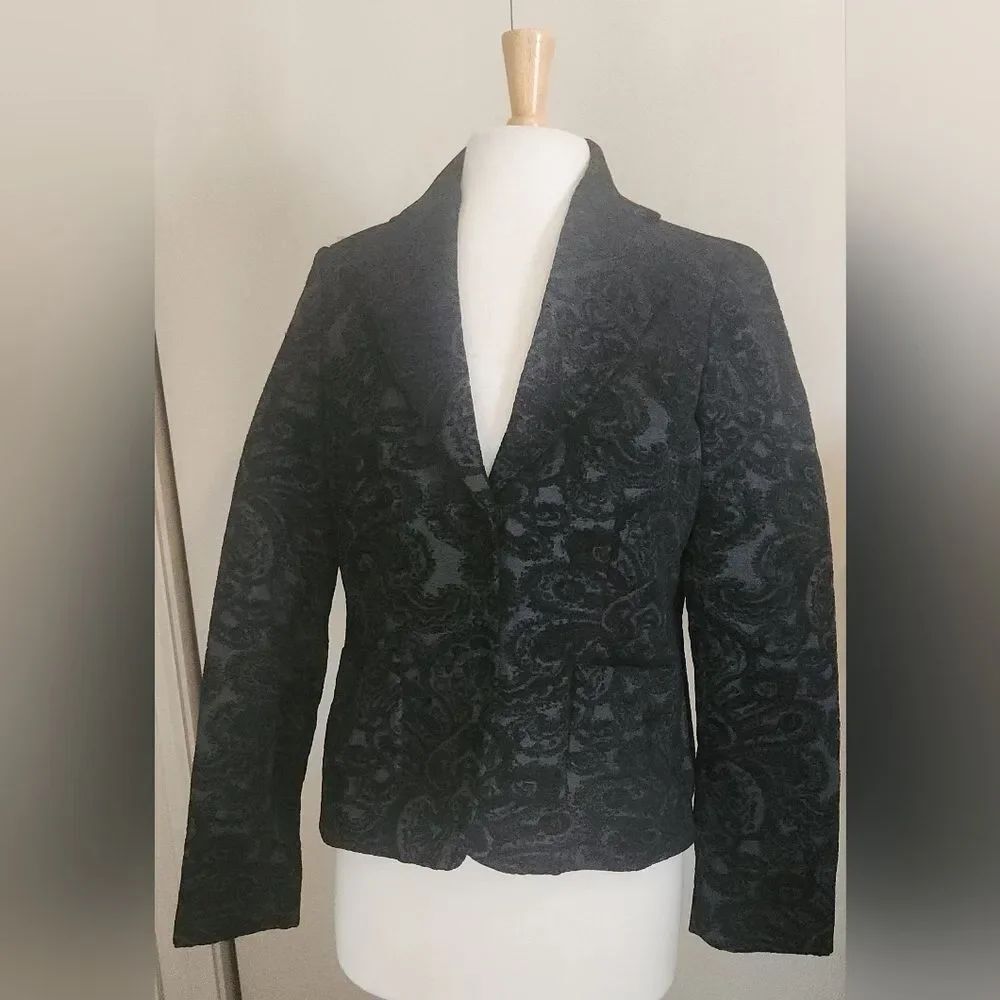 J51 Liz Claiborne Elegant Black Velvet Patterned Women's Jacket Blazer